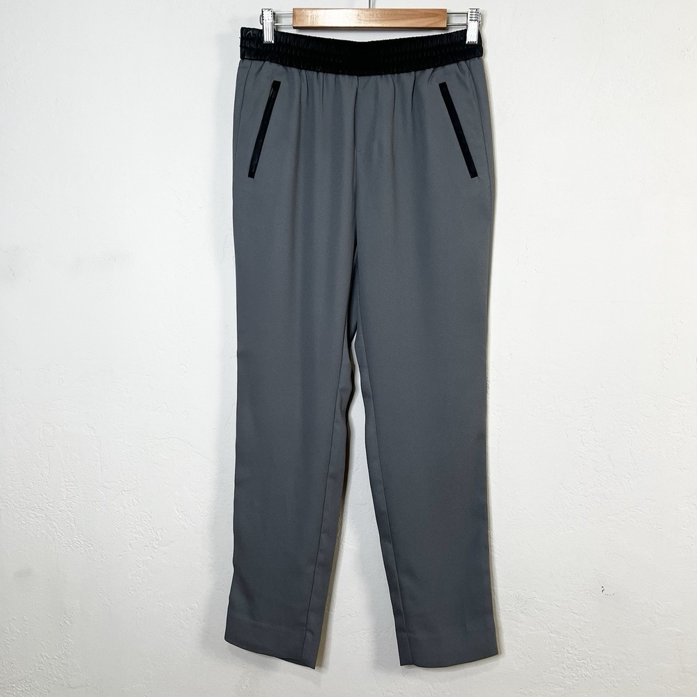 Banana Republic Trouser Pants Grey Faux Leather Comfy Work Travel Pull On Size 4